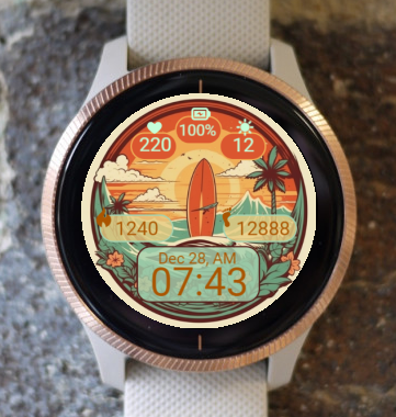 Garmin Watch Face -  Retro Surf Board Sport Garmin