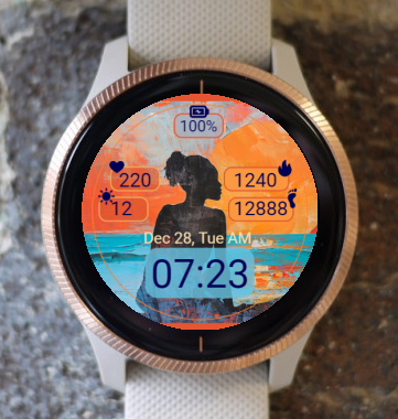 Garmin Watch Face - Retro Sunset Girl